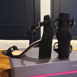 Black suede chunky heel sandal